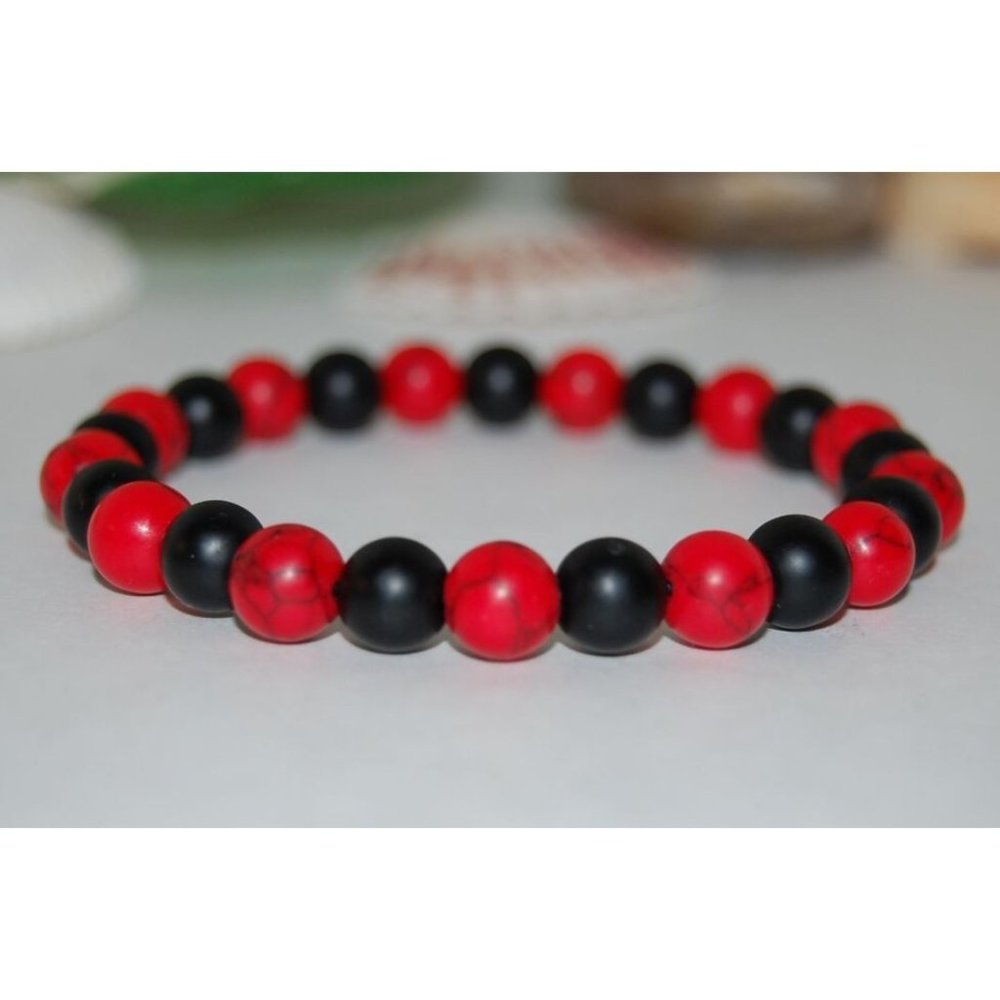 10mm Matte Black Onyx & Red Turquoise Stretch Bracelet